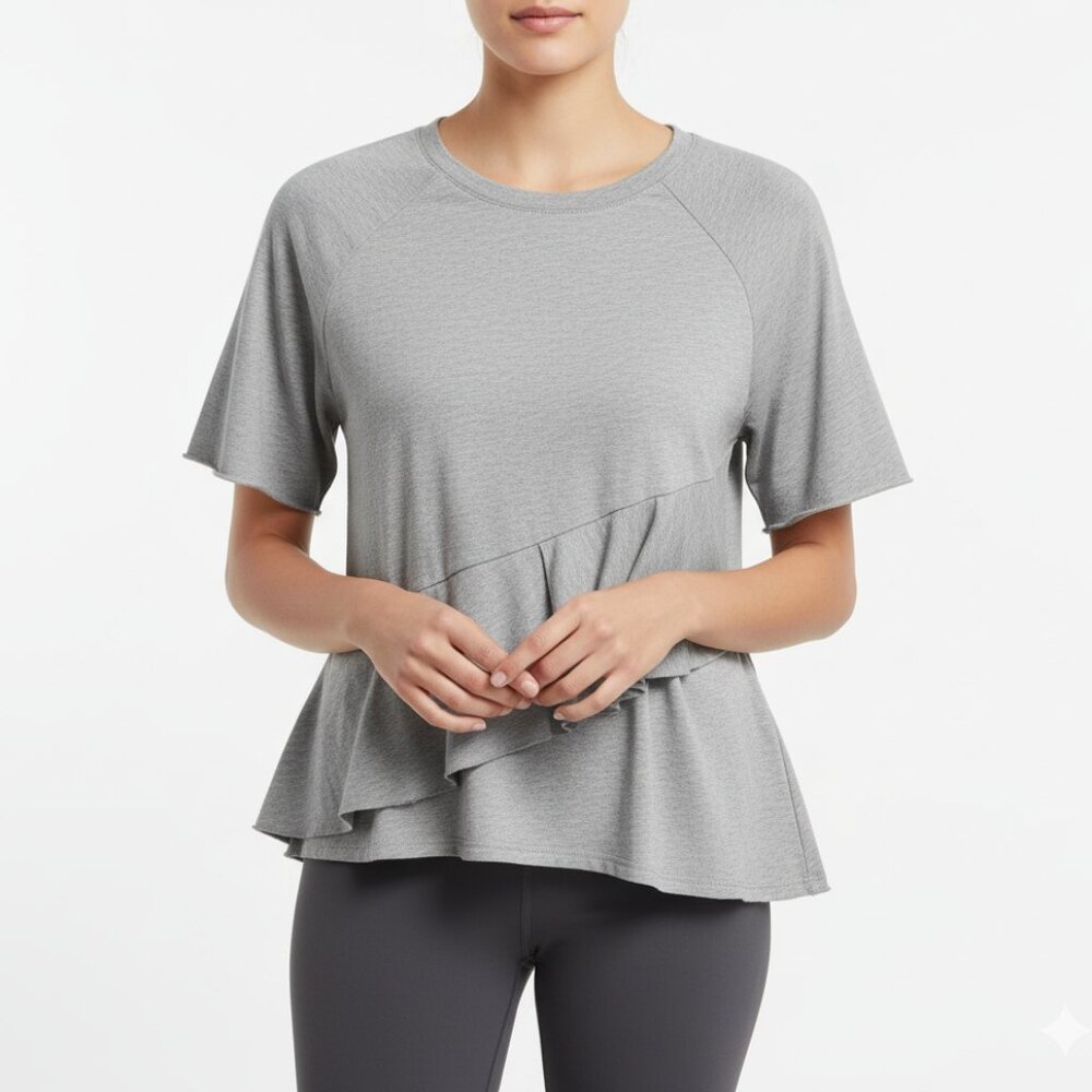 Project Social T Ruffle Hem Tee Gray Cotton Asymmetrical Top – Women’s L